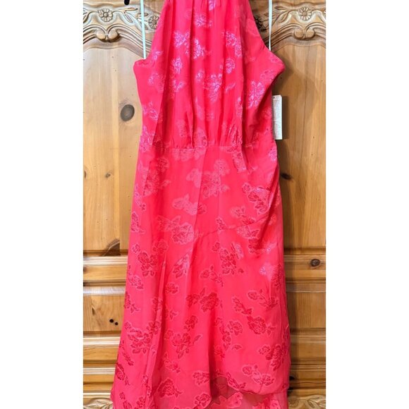 NWT Maggy London "Floral Burnout" Asymmetrical Hem Dress Raspberry Midi Size 18 - Picture 3 of 14